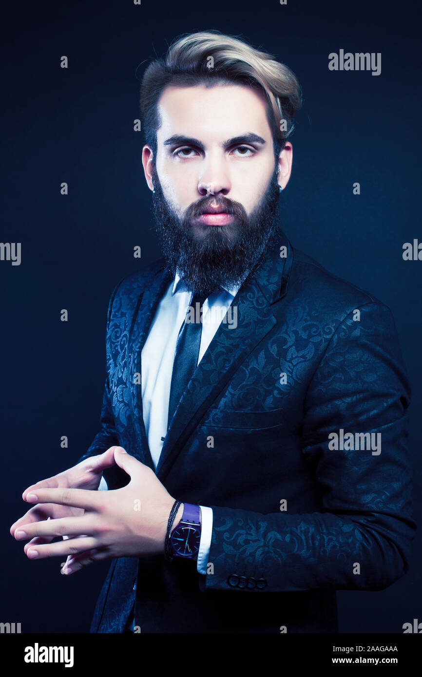 Young Pretty Modern Hipster Business Man With Beard Standing On