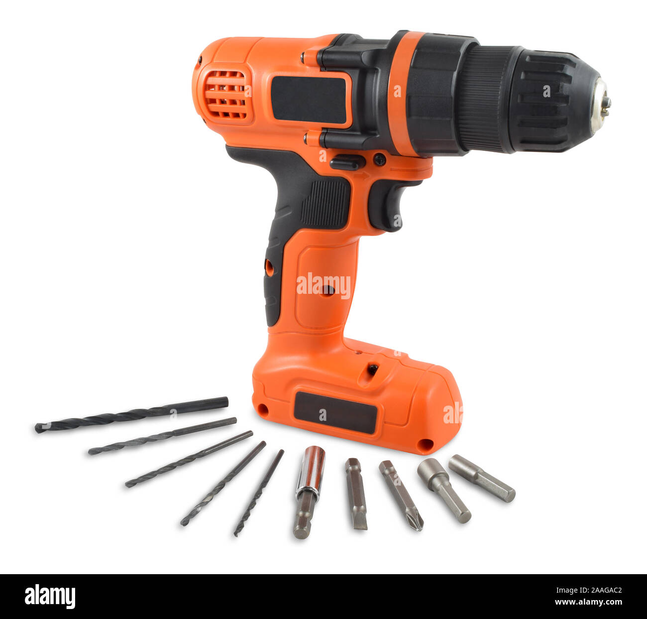 https://c8.alamy.com/comp/2AAGAC2/black-and-orange-cordless-drill-driver-with-drill-and-screwdriver-bits-isolated-on-white-background-contains-clipping-path-for-ease-of-use-2AAGAC2.jpg