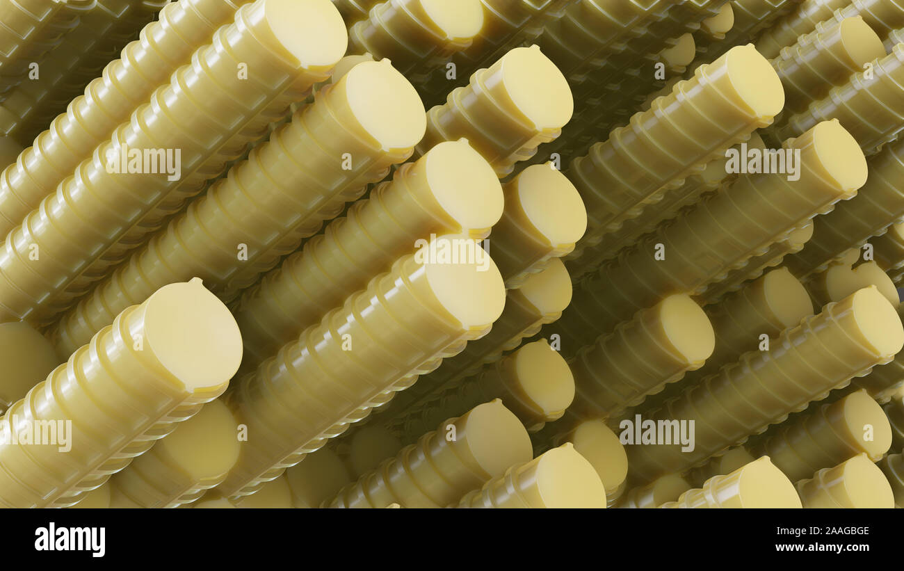 Plastic rods in rows. Randomly located. 3D illustration. Great ...