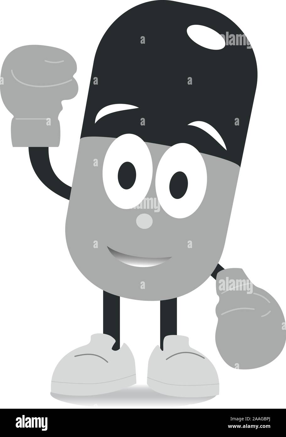 Grey Capsule Characters With Shadows Strong Guard Pill In Boxing Gloves Flat Cartoon Character Illustration Icon Design Isolated On White Backgroun Stock Vector Image Art Alamy