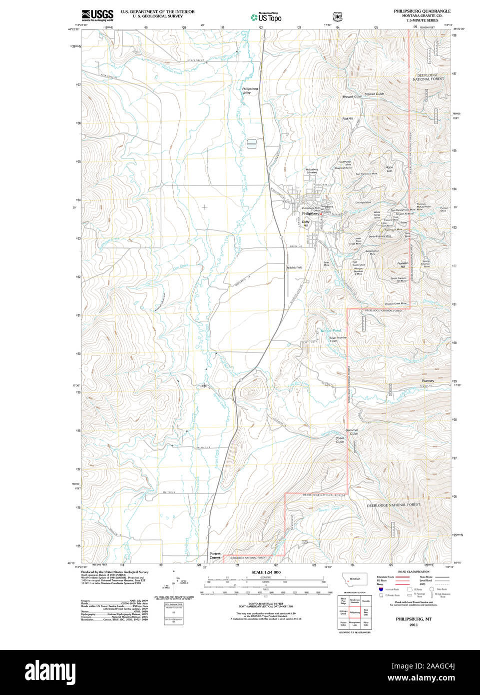 USGS TOPO Map Montana MT Philipsburg 20110525 TM Restoration Stock Photo