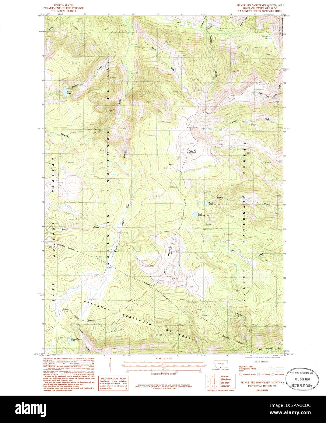 USGS TOPO Map Montana MT Picket Pin Mountain 265989 1986 24000 Restoration Stock Photo Alamy