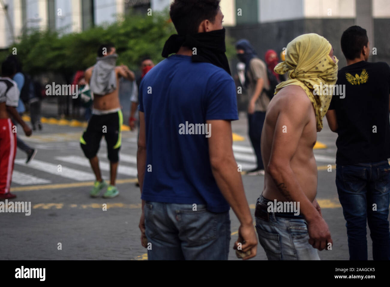 Riots during 'Paro Nacional' march in Cali, Colombia, Thursday, Nov. 21, 2019. Colombia's main union groups and student activists called for a strike Stock Photo