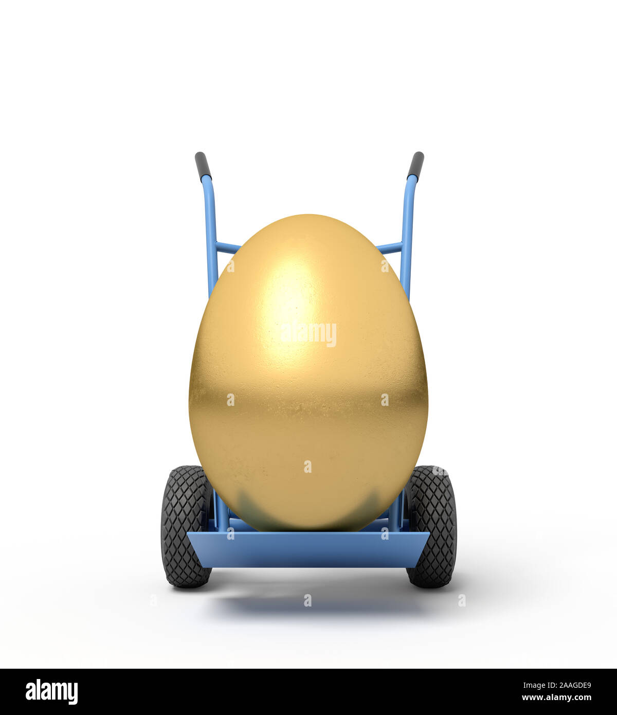 3d rendering of a golden egg on a hand truck. Business and finance. Banking and financial industry. Management and savings. Stock Photo