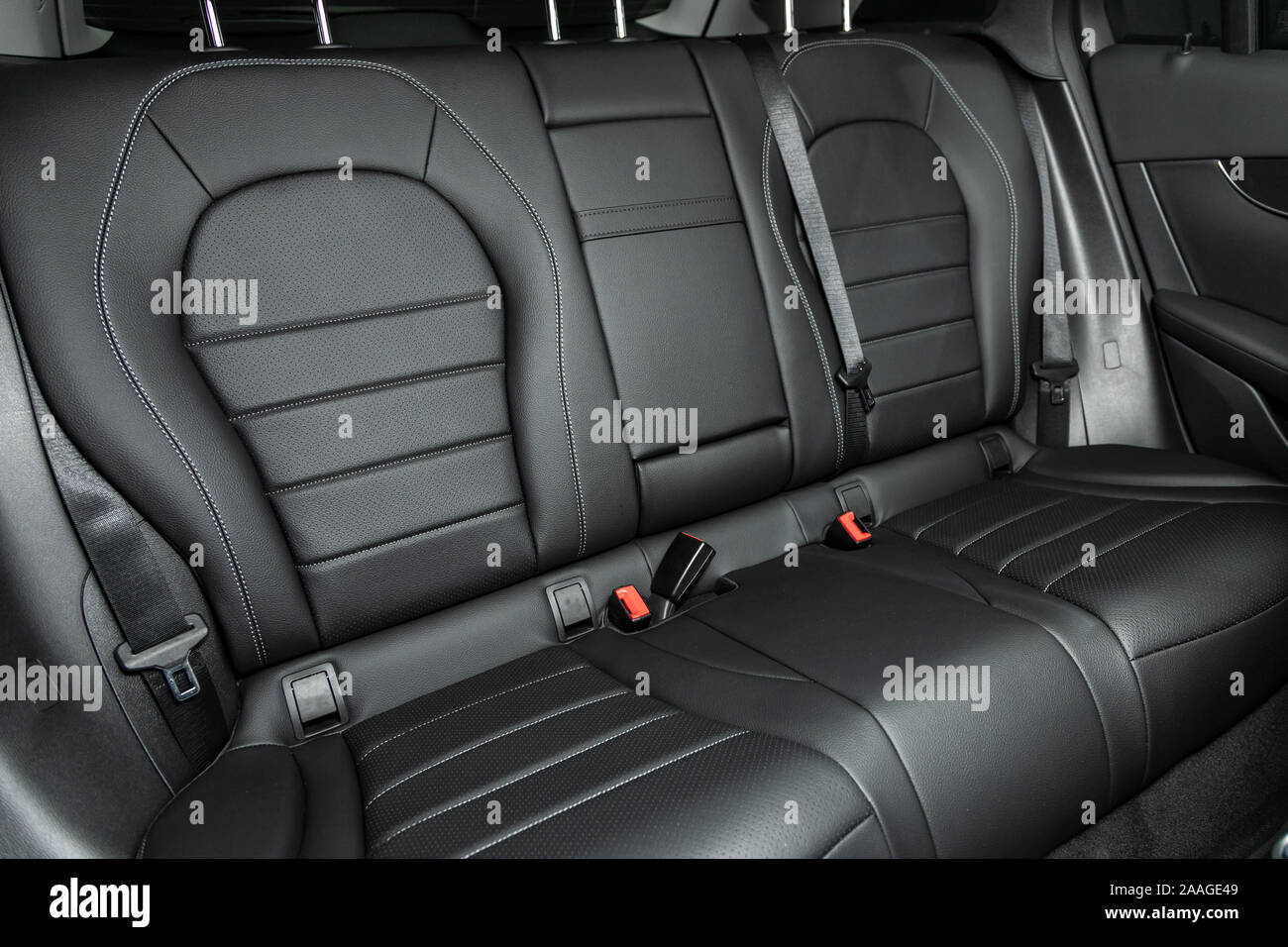 Leather interior design, car passenger and driver seats with seats belt ...