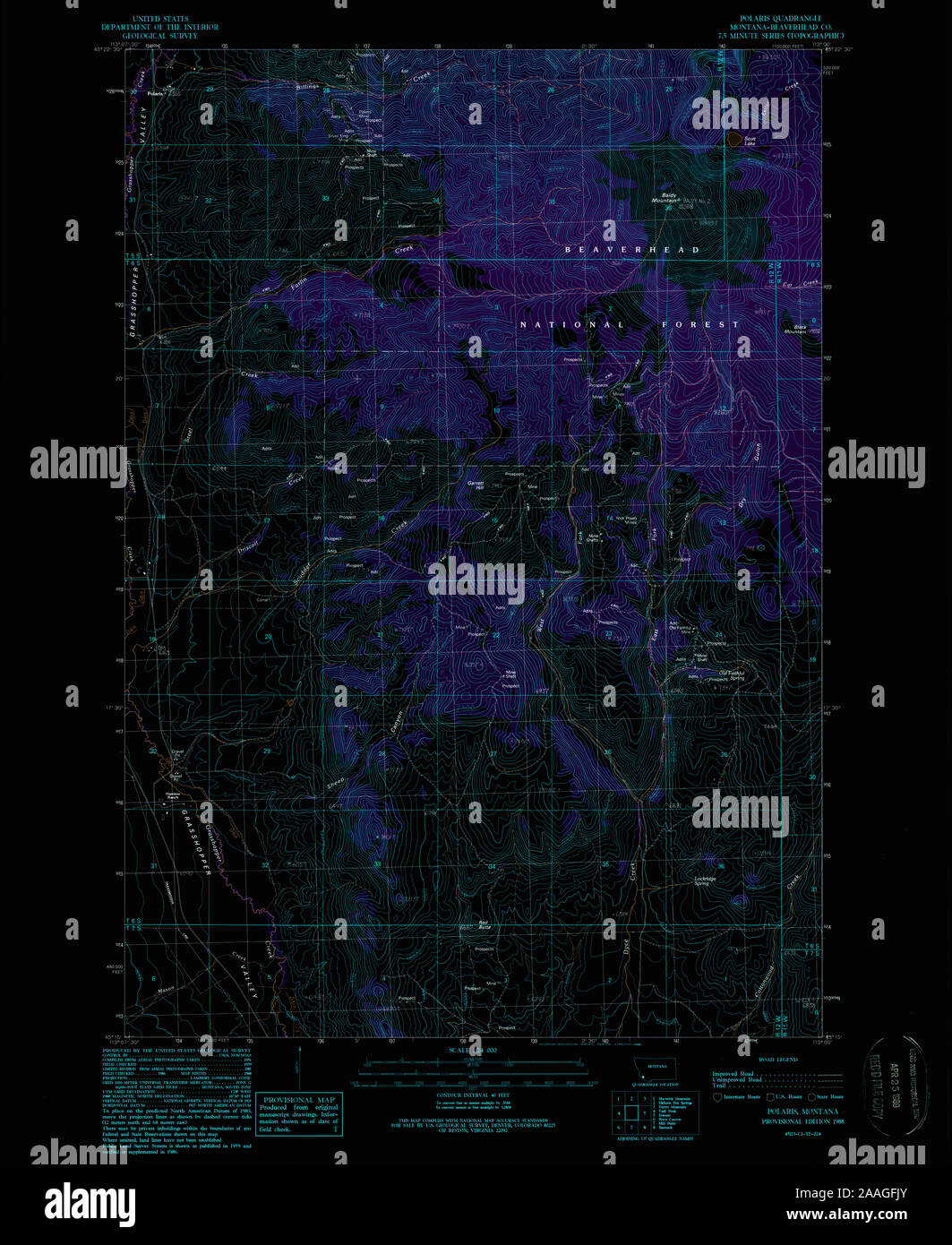 USGS TOPO Map Montana MT Polaris 266082 1988 24000 geo Inverted ...