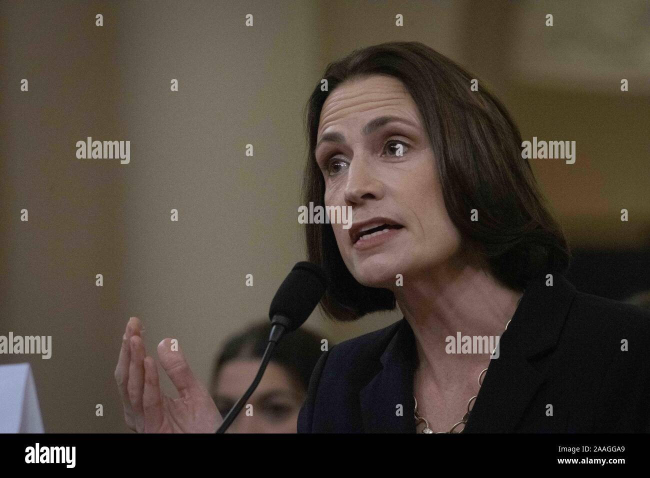 Washington, District of Columbia, USA. 21st Nov, 2019. Former national-security official Dr. FIONA HILL testifies before the House Intelligence Committee. Hill warned lawmakers against promoting a "fictional narrative"" that Ukraine interfered in the 2016 U.S. elections. She called such a theory Russian propaganda. November 21, 2019 Credit: Douglas Christian/ZUMA Wire/Alamy Live News Stock Photo