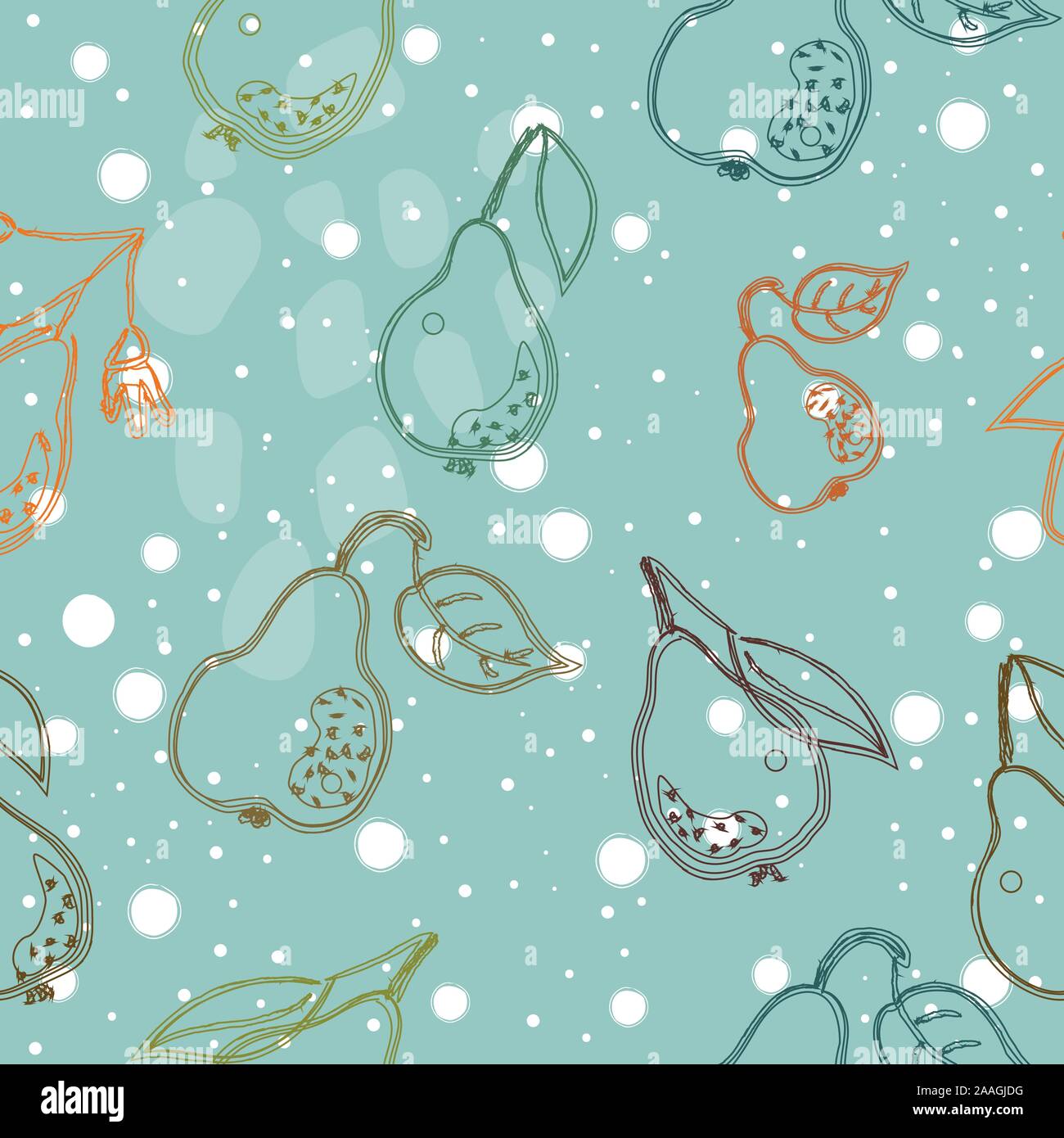 Seamless Pattern with Cute Hand Drawn Pears. Scandinavian Style. Stock Vector