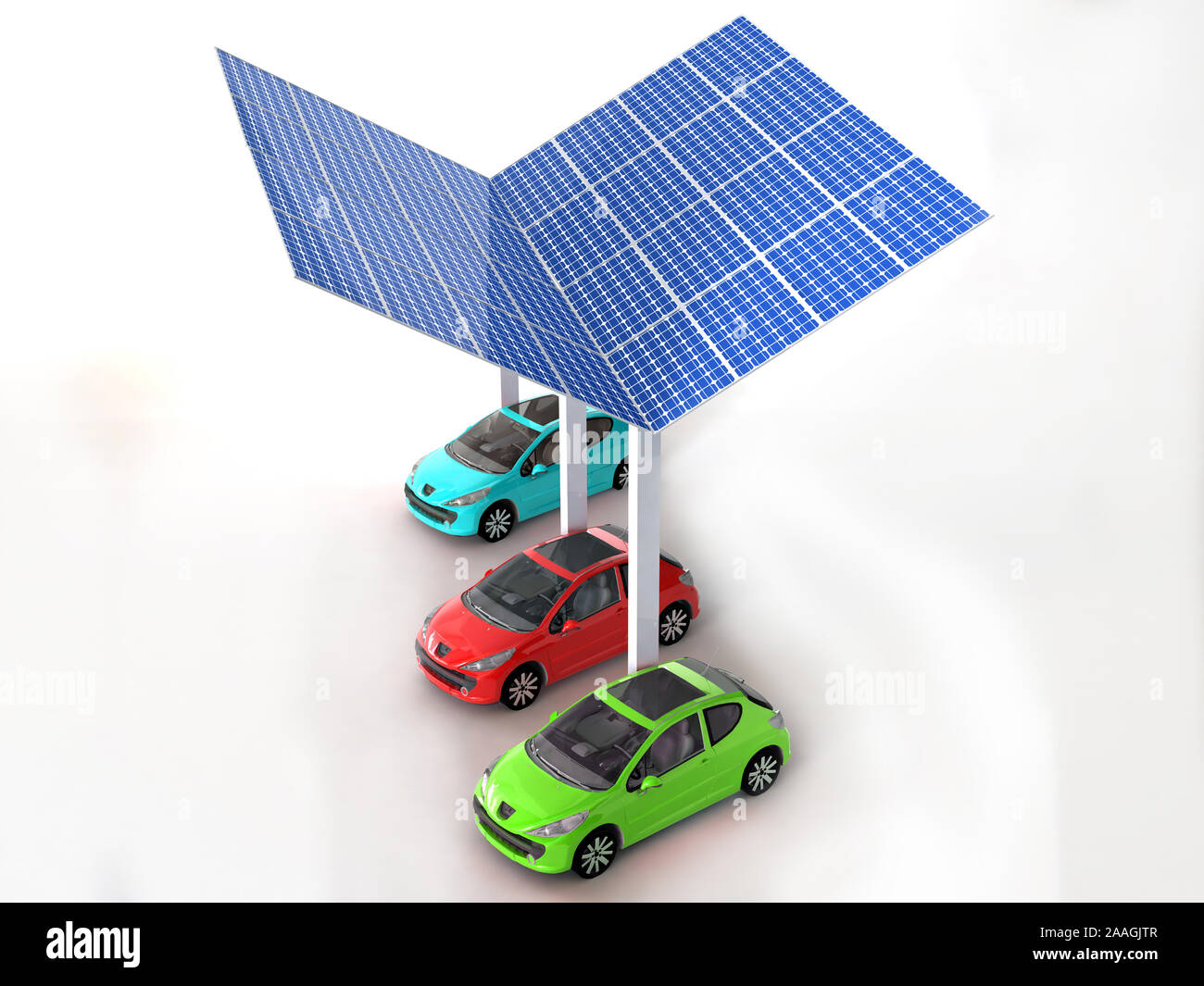 Solar energy panels for electric car charging stations concept - 3d render Stock Photo