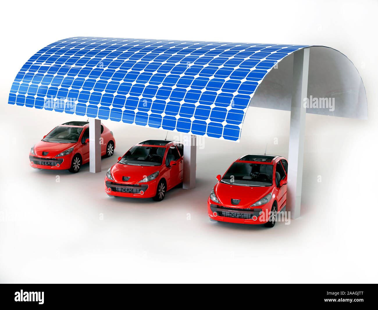 Solar energy panels for electric car charging stations concept - 3d render Stock Photo