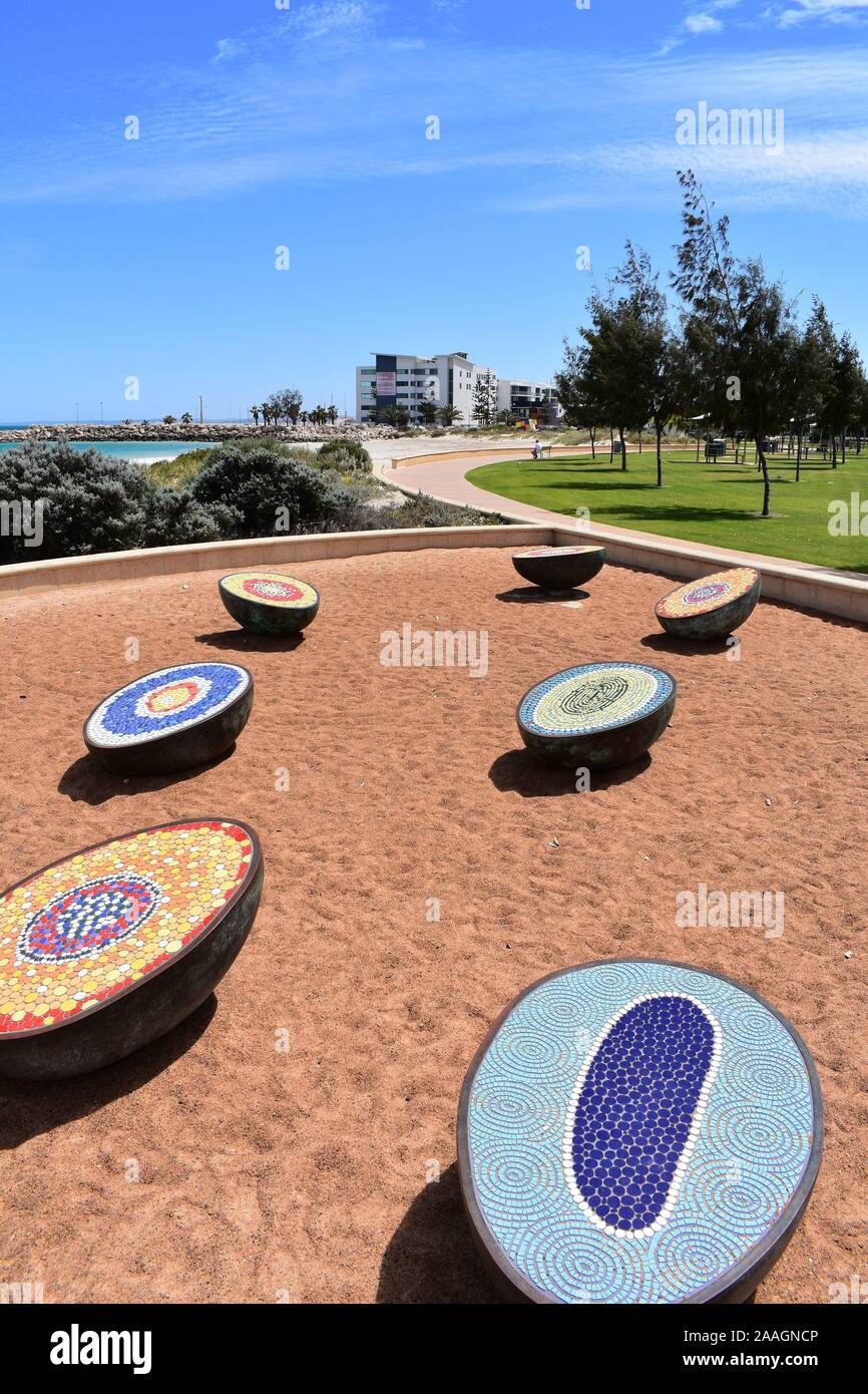 tile art display along side the beach Geraldton Stock Photo Alamy