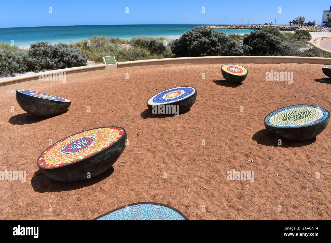 tile art display along side the beach Geraldton Stock Photo Alamy