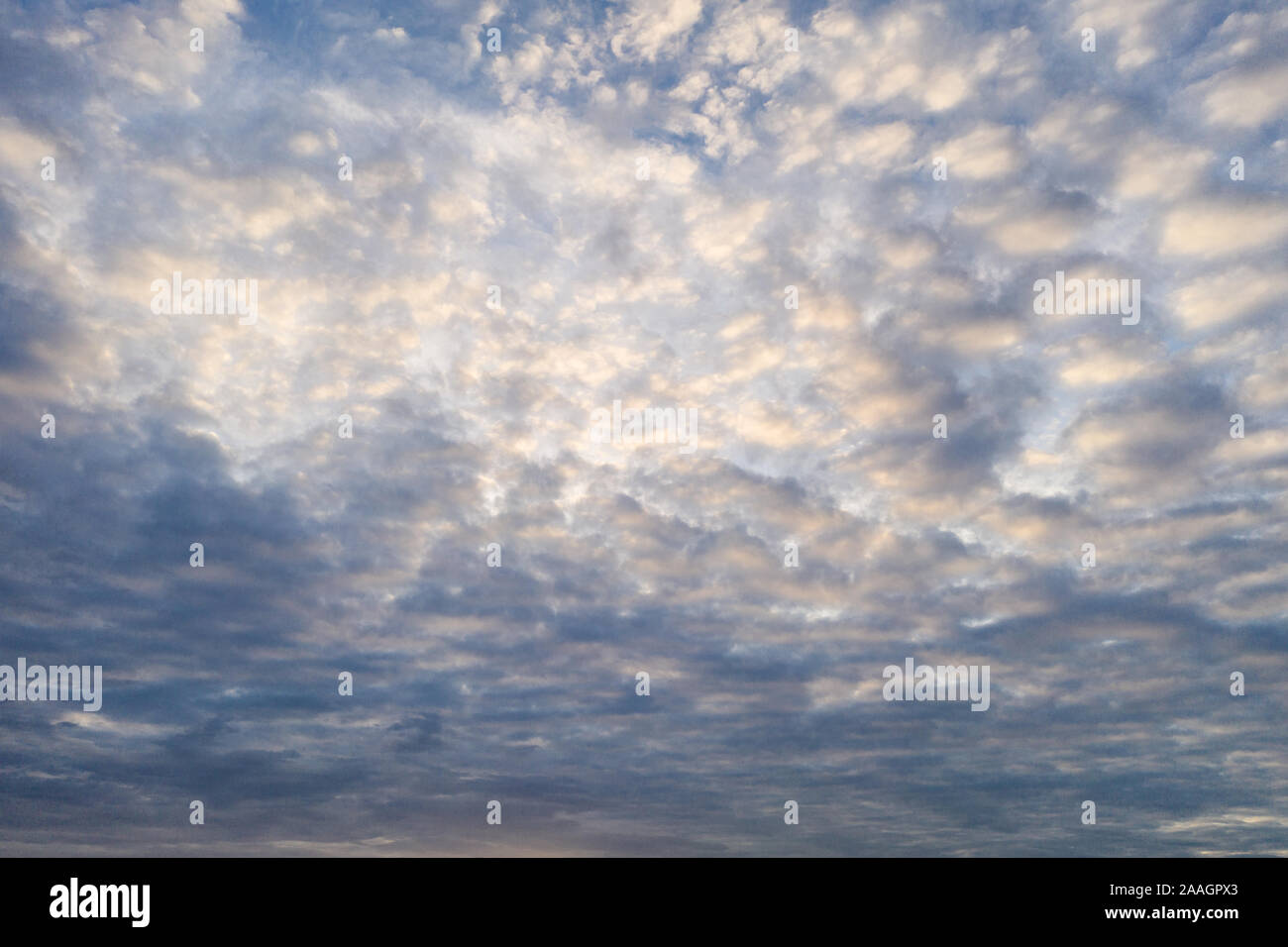 Fluffy clouds in the blue sky at evening Stock Photo