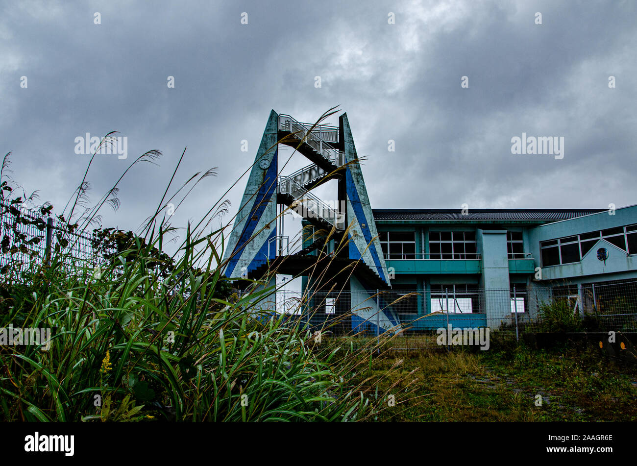 School after Fukushima tsunami, Japan Stock Photo