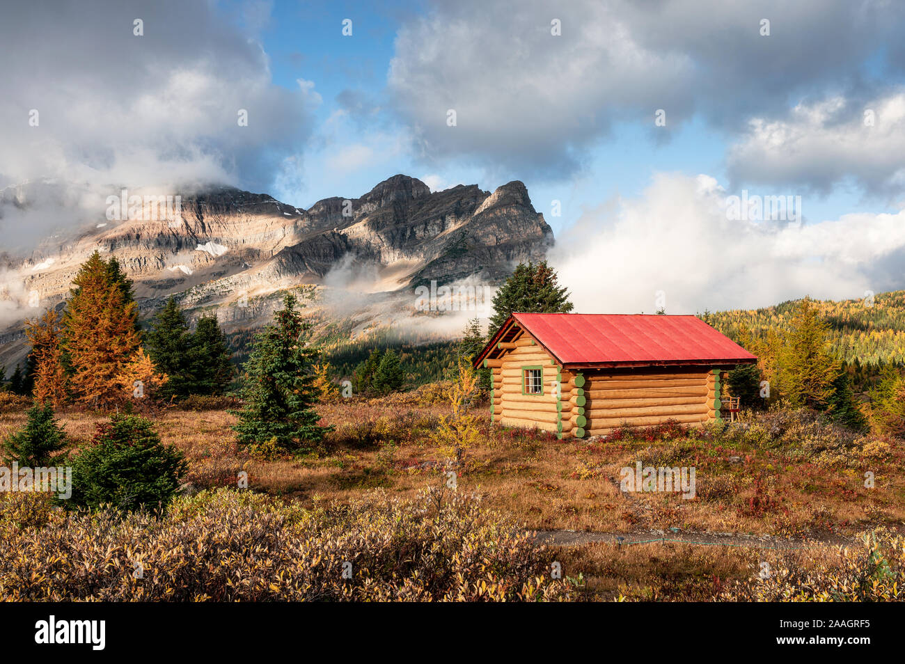 Wooden huts in canadian rockies at Assiniboine provincial park, Canada ...