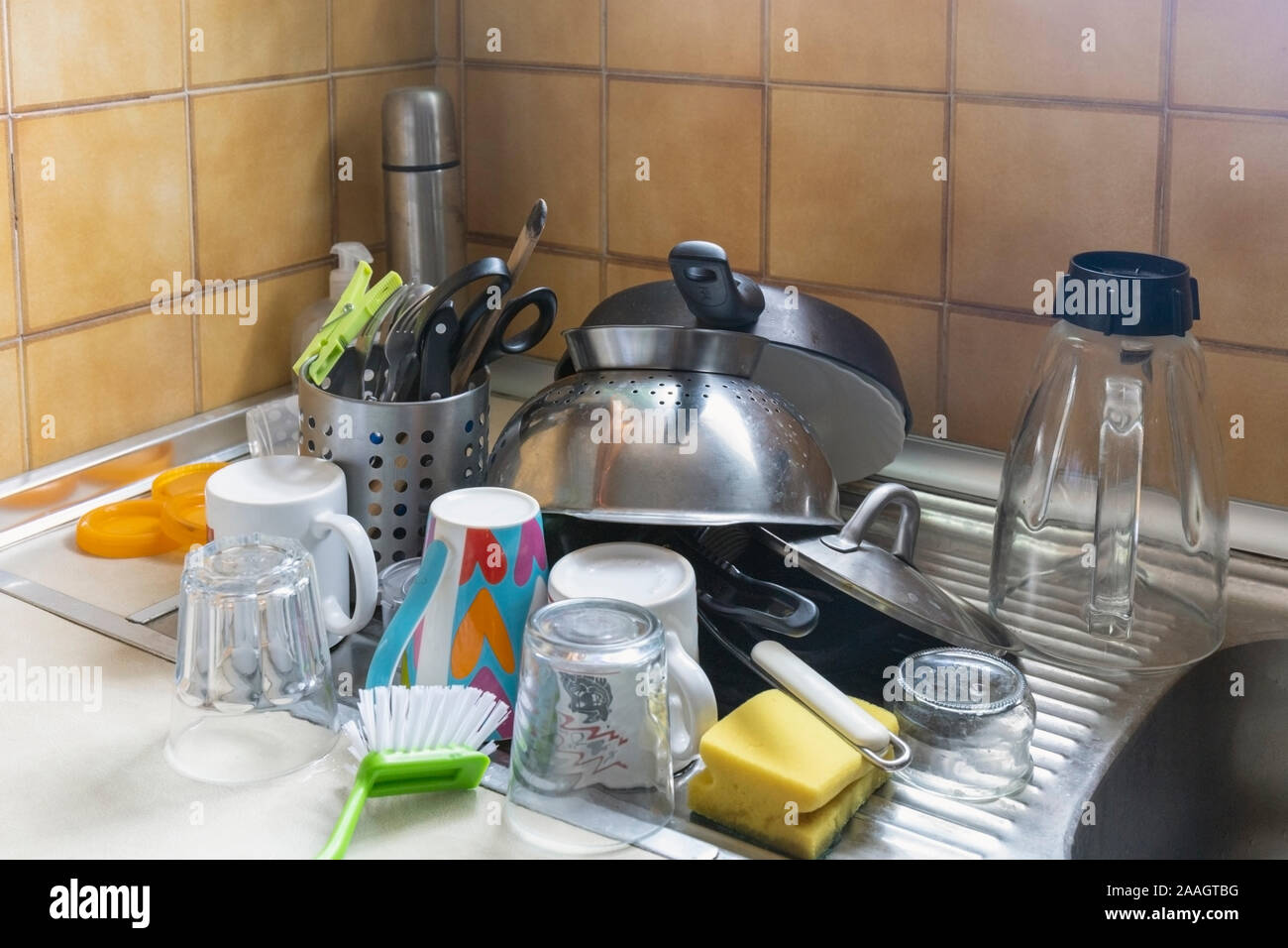 Washing up drying beside sink. Stock Photo