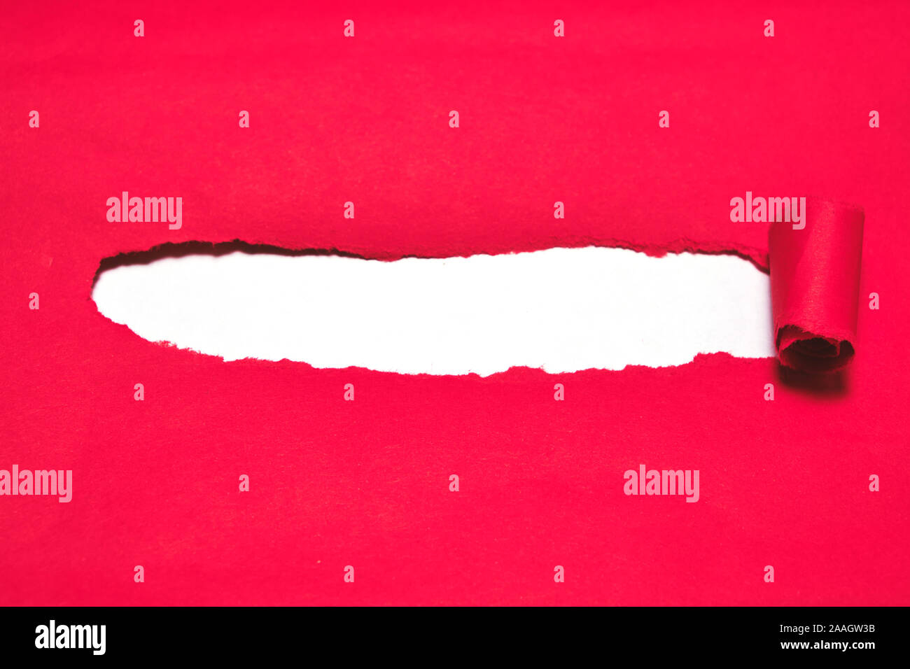 Red torn paper cover with white background. Stock Photo