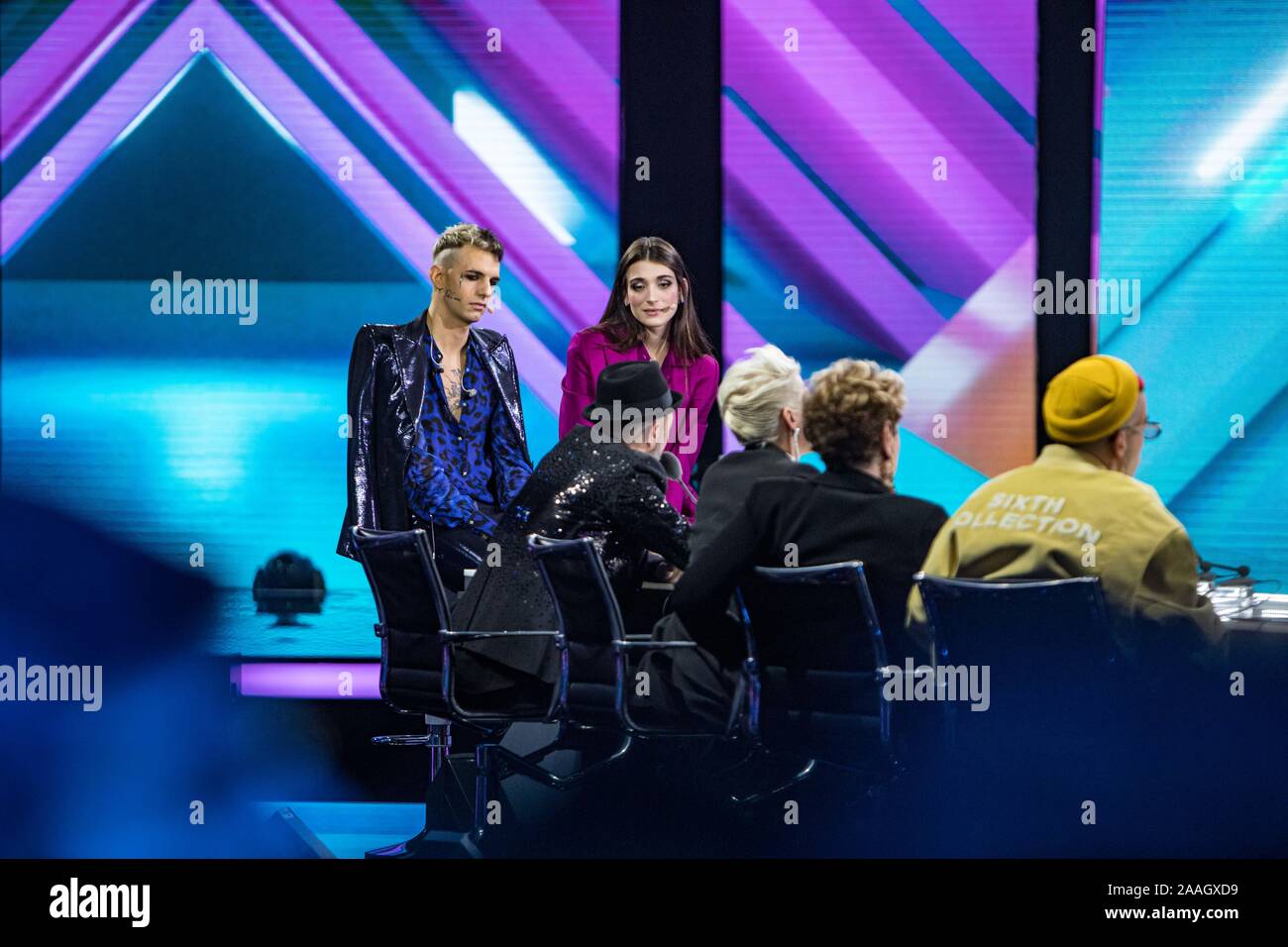 Achille Lauro, Pilar Fogliati at X Factor 13 at Candy Arena on November 21, 2019 in Milano, Italy Stock Photo
