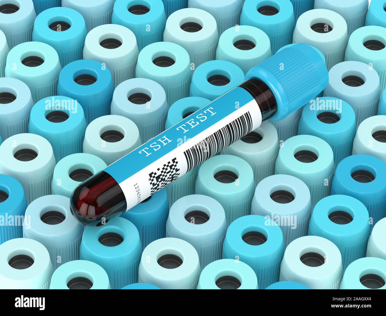 3d render of TSH test blood tubes in row Stock Photo