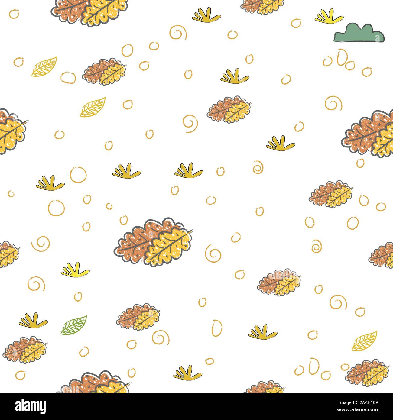 Seamless Pattern With Hand Drawn Leaves and Doodles. Scandinavian Style. Vector Illustration. Stock Vector
