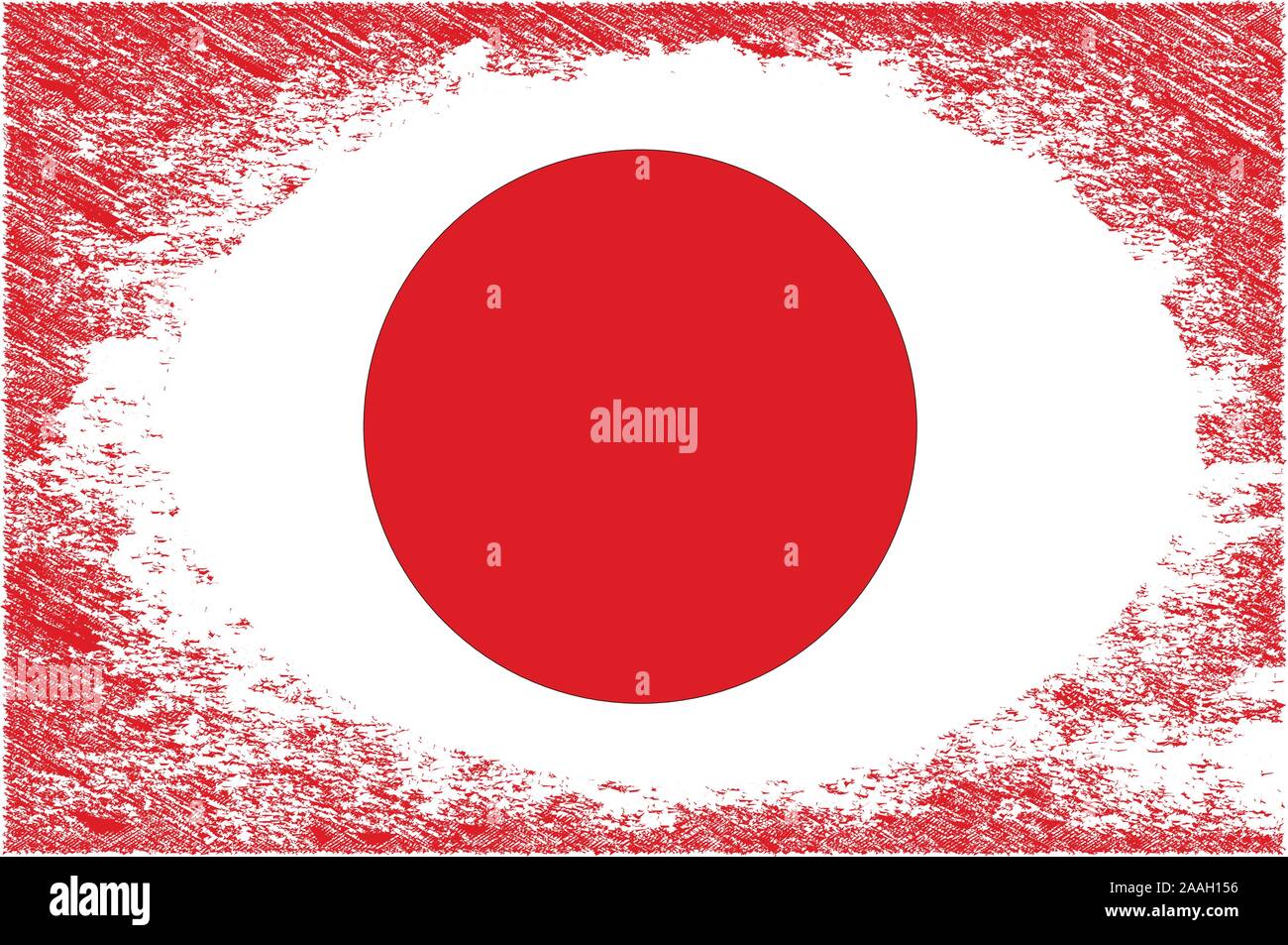 A grunge version of the Japanese rising sun flag set in an ovel grunge Stock Vector