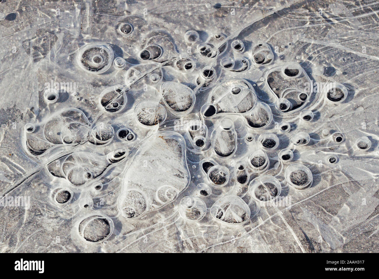air bubbles in ice with fancy patterns Stock Photo