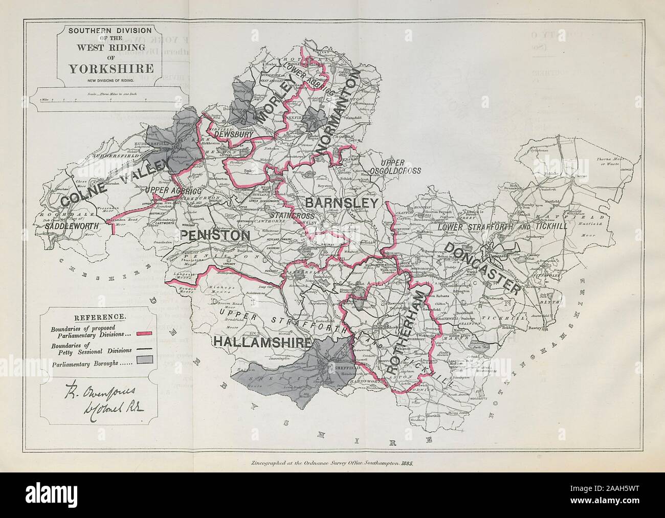 West Yorkshire Boundary Map Yorkshire West Riding South Division Parliamentary. Boundary Commission  1885 Map Stock Photo - Alamy