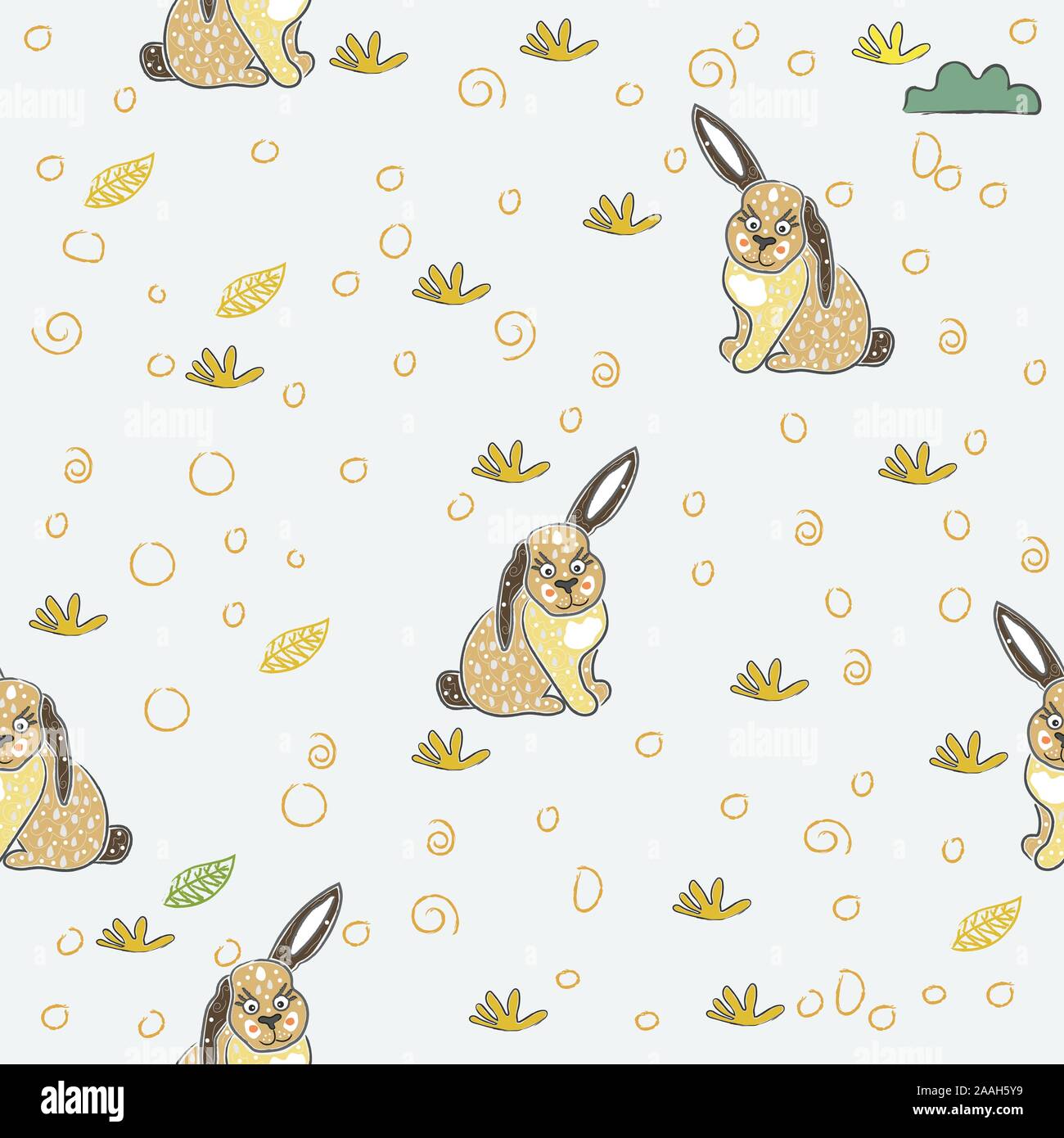 Seamless Pattern with cute bunnies. Hand Drawn cartoon Style. Vector ...