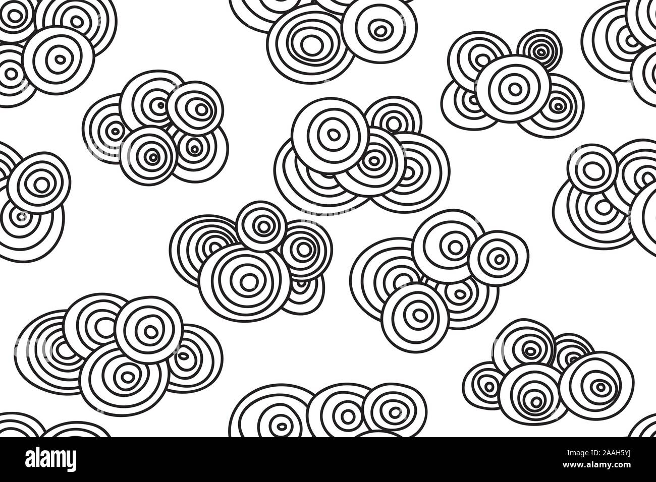 Clouds, asian vector background, black and white hand drawn seamless pattern with clouds, cloudy sky Stock Vector