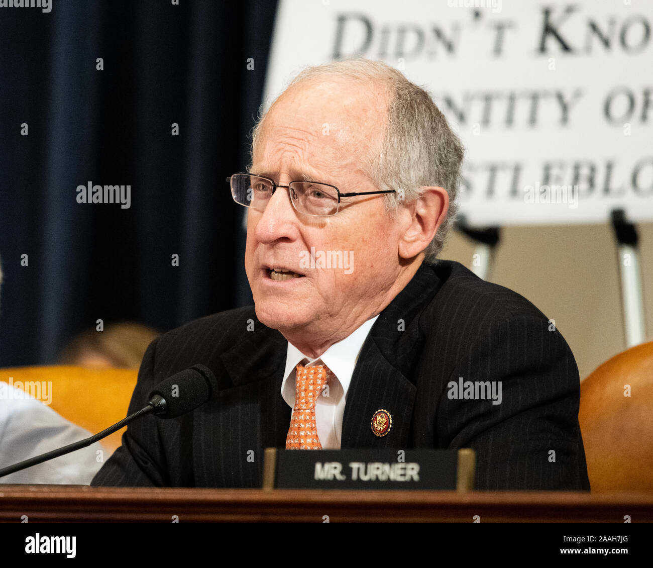 U.S. Representative Mike Conaway (R-TX) attends the Open Hearings on the Impeachment of President Donald Trump of the House Intelligence Committee in Washington. Stock Photo