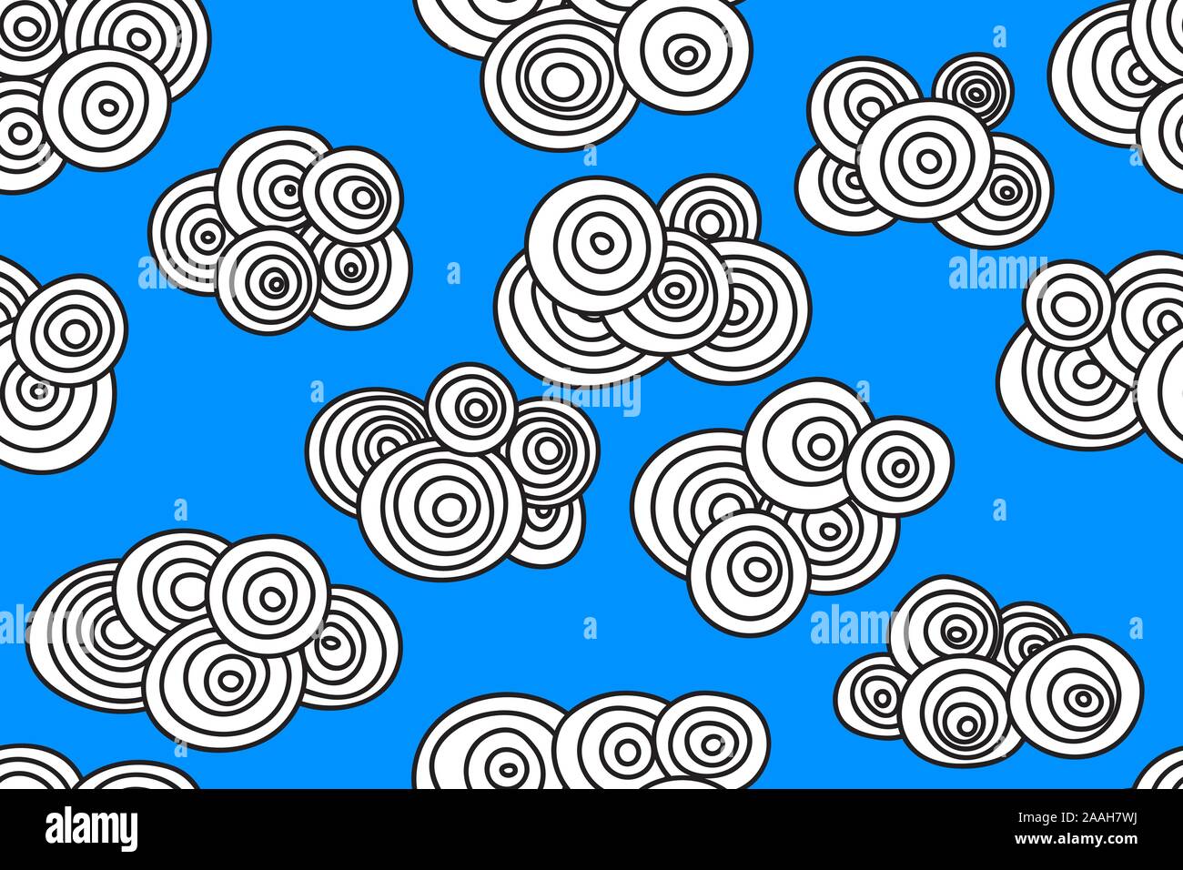Clouds, asian vector background, blue and white hand drawn seamless pattern with clouds, cloudy sky Stock Vector
