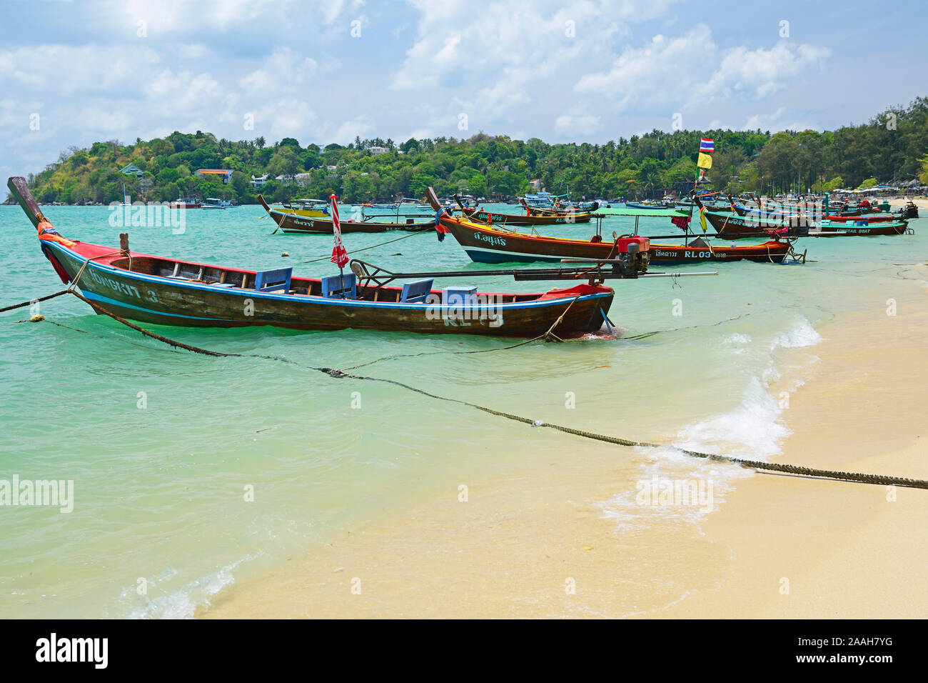 typische Longtailboote, Rawai Beach , Phuket, Thailand Stock Photo