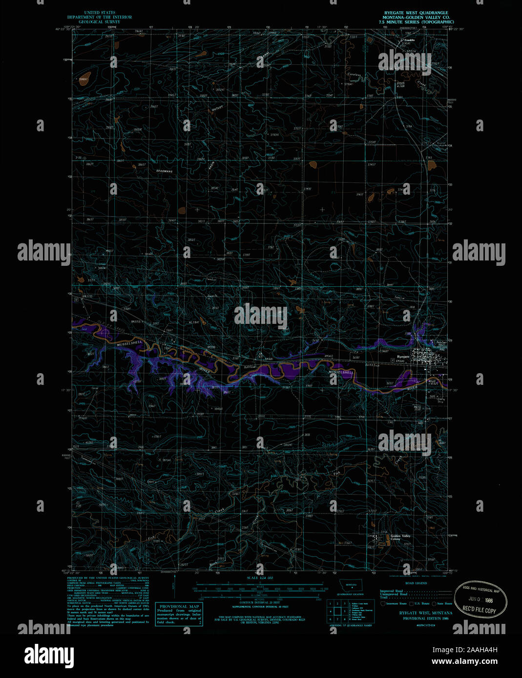 USGS TOPO Map Montana MT Ryegate West 266468 1986 24000 geo Inverted