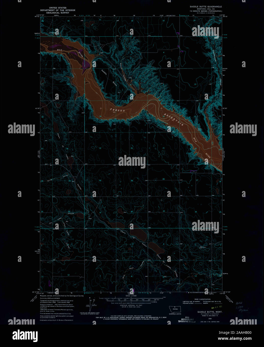 USGS TOPO Map Montana MT Saddle Butte 266473 1969 24000 geo Inverted