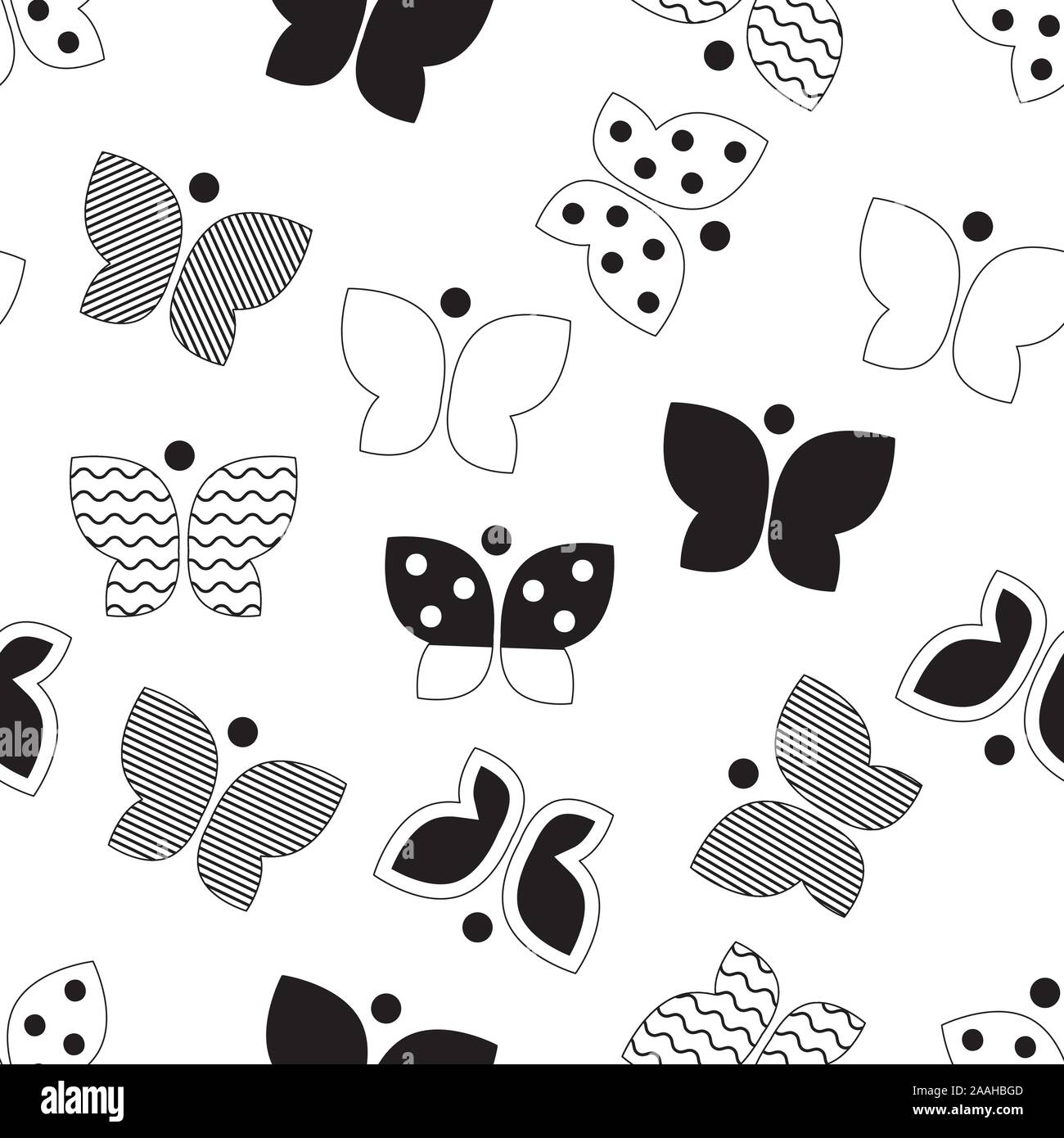 Batterfly, vector seamless pattern for textile, fabric, geometric black ...