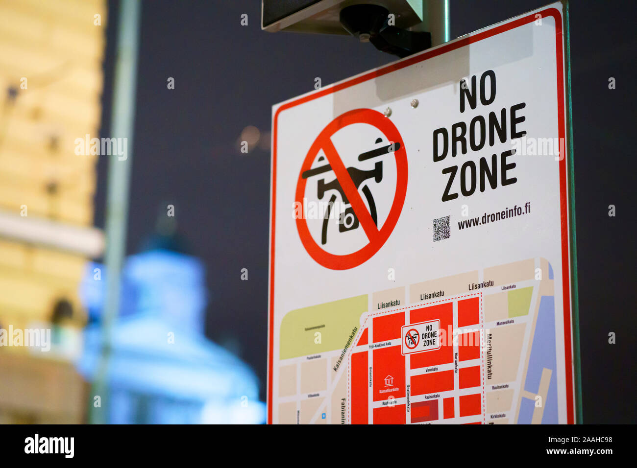 No Drone zone sign in Helsinki in Finland Stock Photo