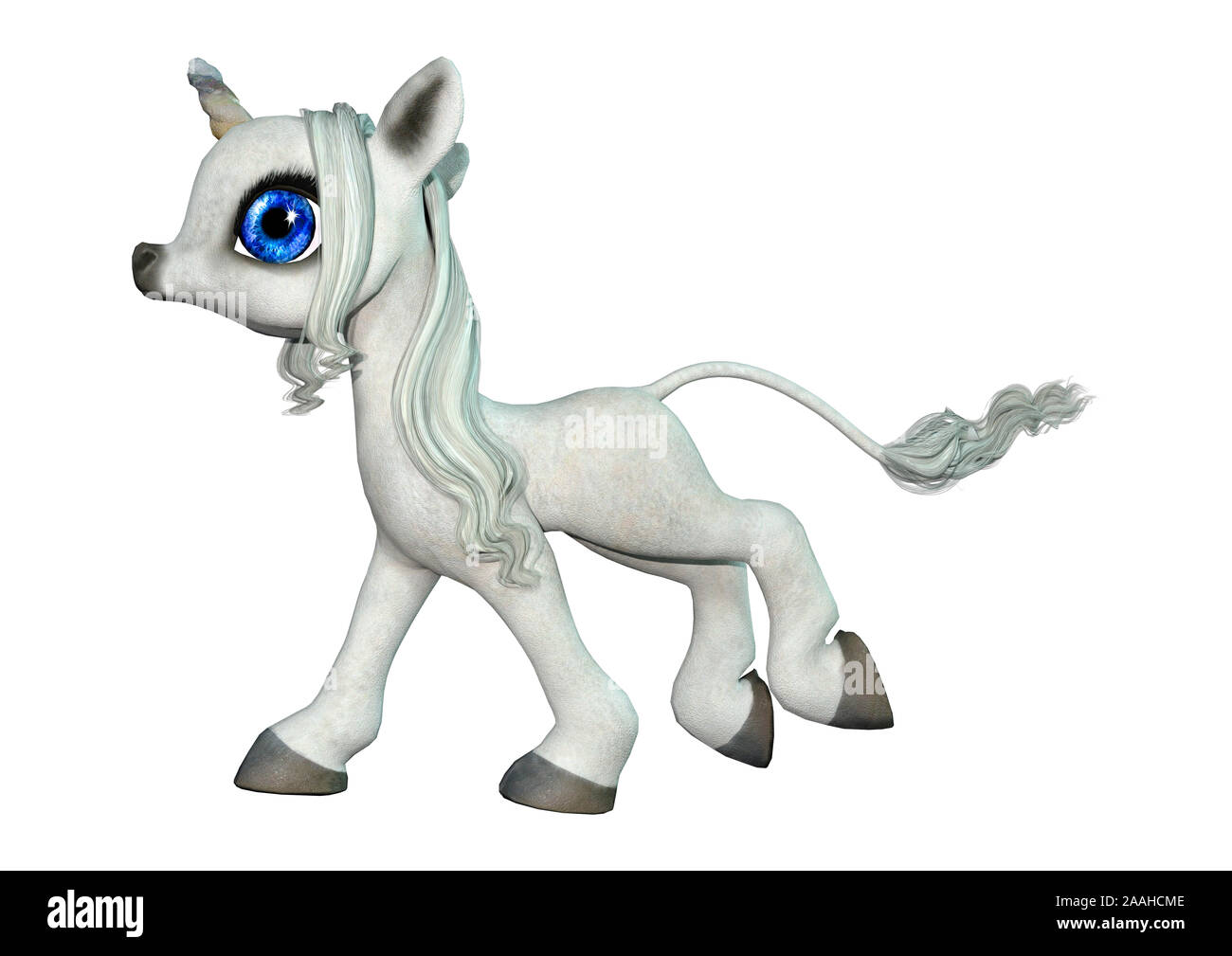 3D rendering of a little fantasy white unicorn isolated on white ...