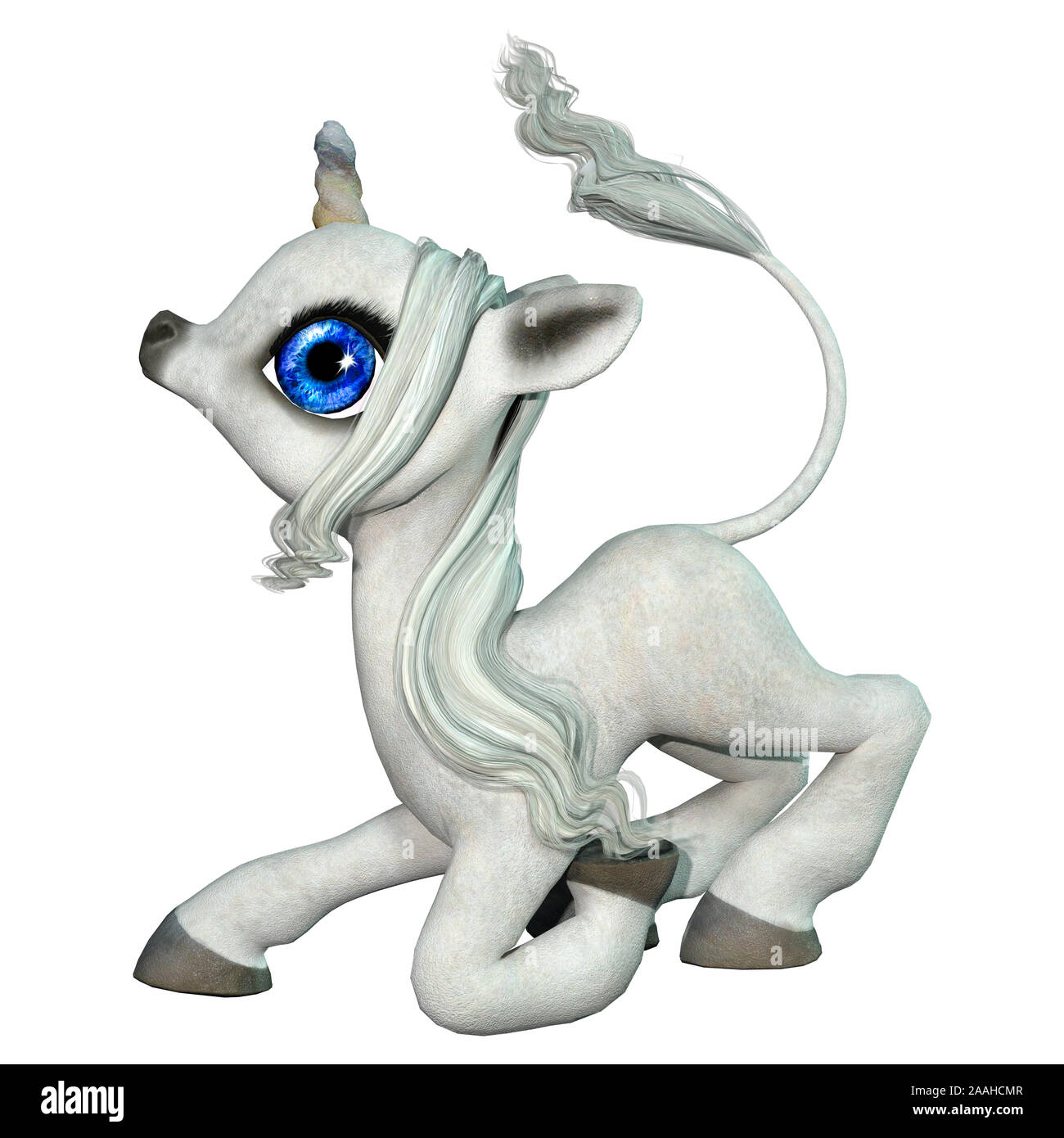 3D rendering of a little fantasy white unicorn isolated on white ...