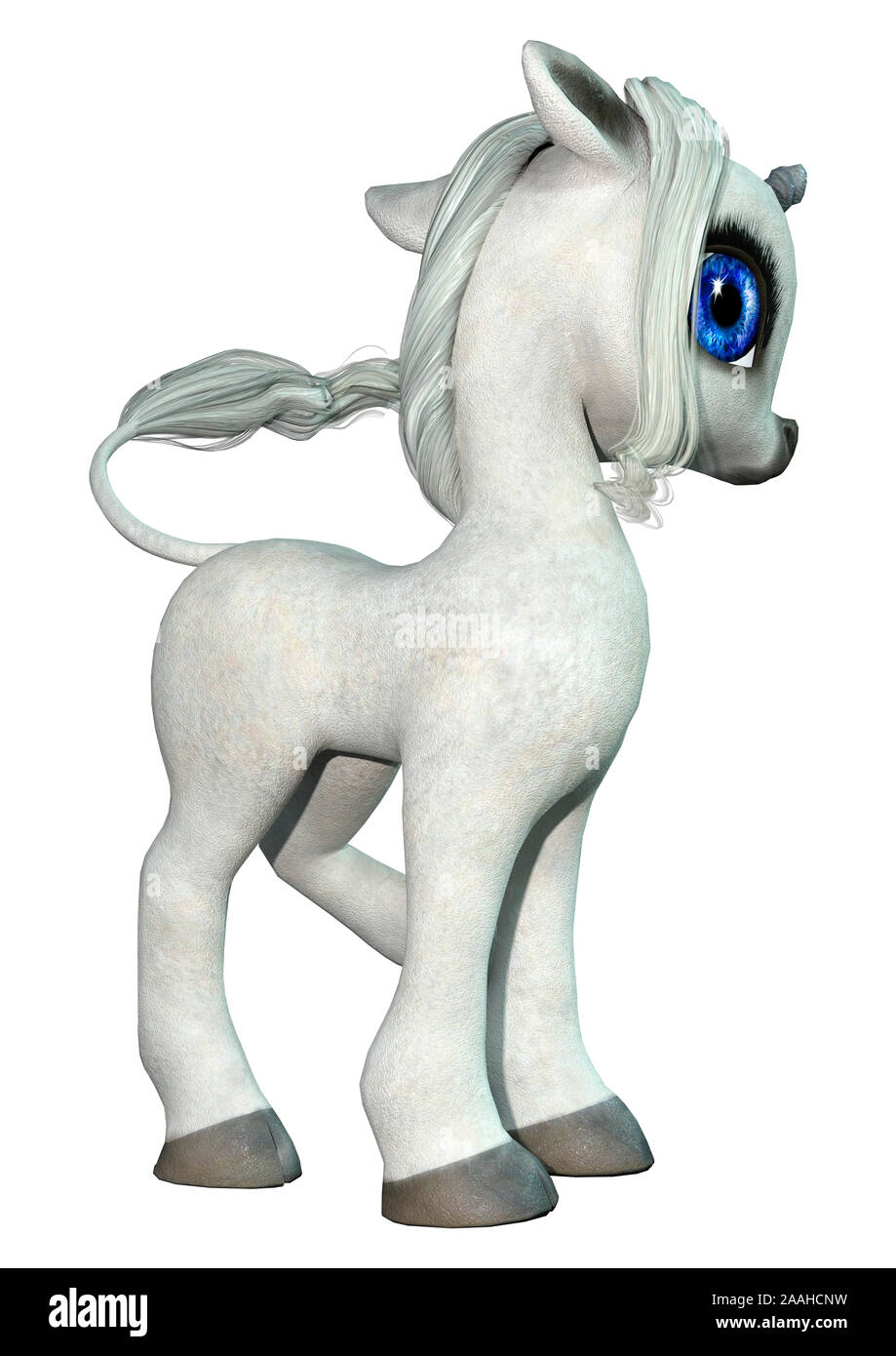 3D rendering of a little fantasy white unicorn isolated on white ...