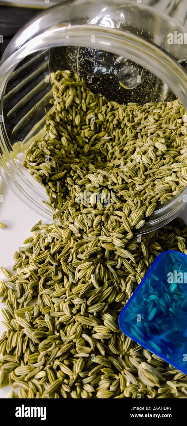 Fennel seeds is an flavourful aroma based hurb and spice. Stock Photo