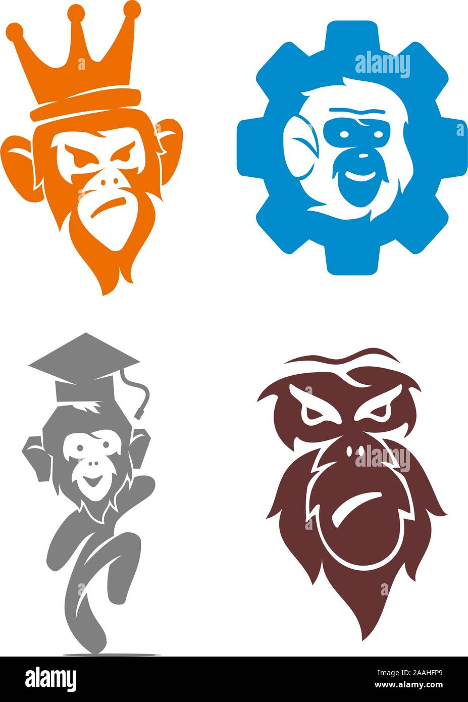 Monkey Logo Design Template Vector Illustration Set Stock Vector Image Art Alamy
