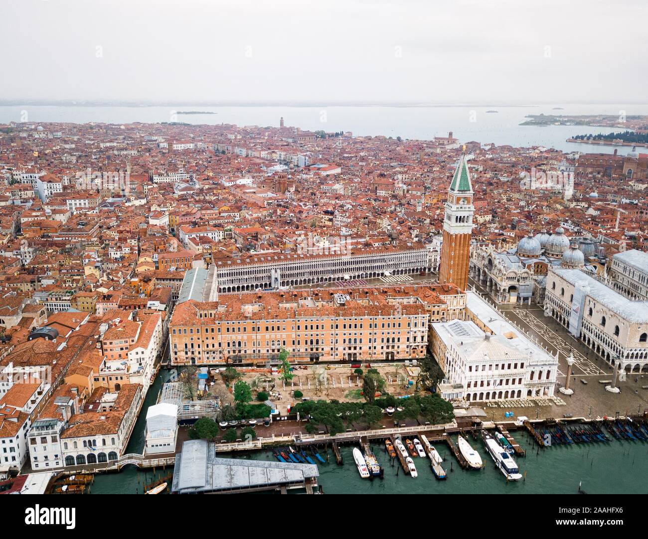 Piazza San Marco with Campanile, Basilica San Marco and Doge's Palace, aerial view, Venice, Veneto, Italy Stock Photo