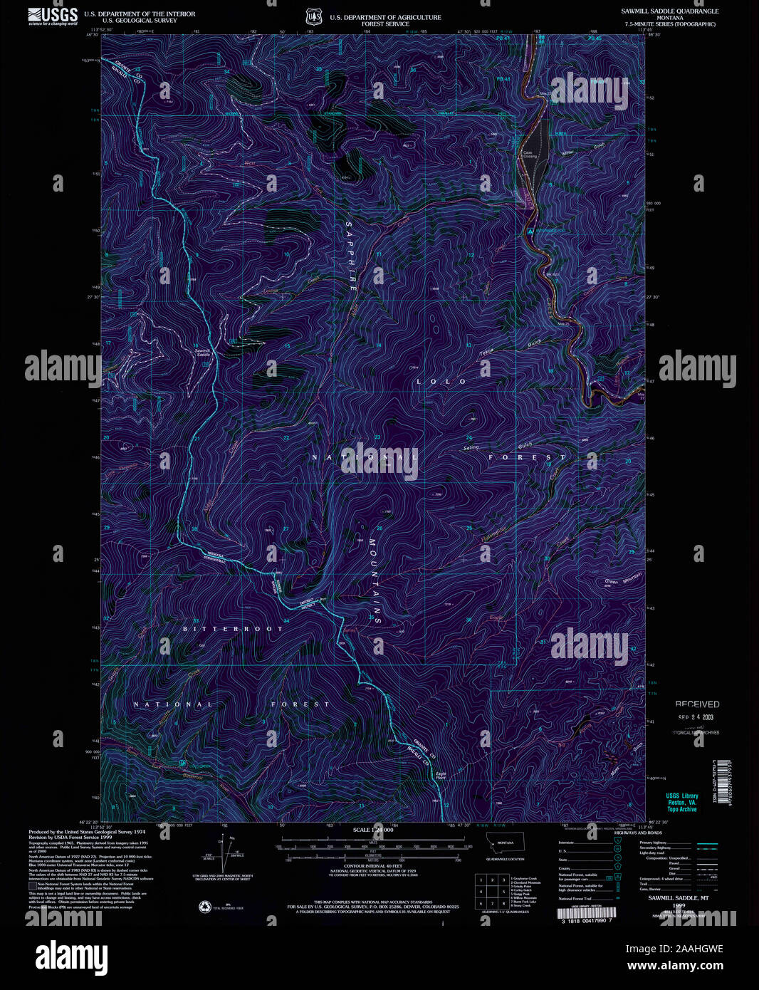 USGS TOPO Map Montana MT Sawmill Saddle 266547 1999 24000 geo Inverted