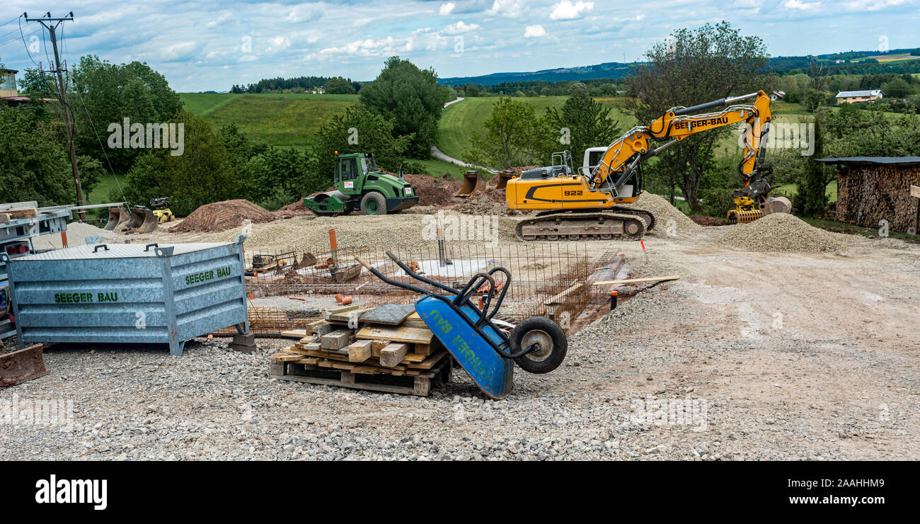 construction site. an accelerator, a skating rink, a hand cart Stock Photo