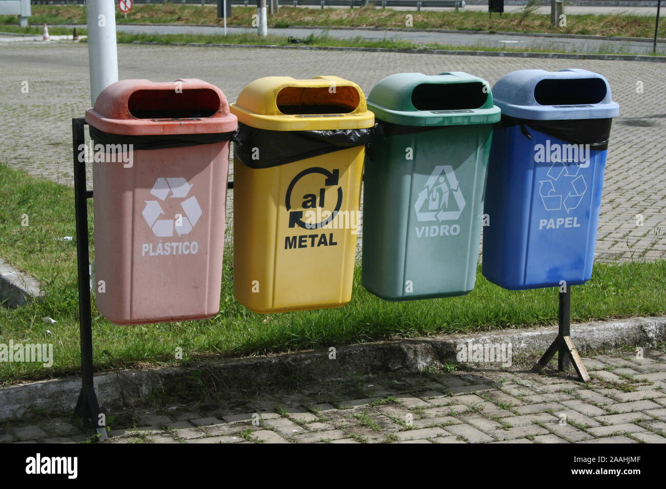 Brazilian recycle bins Stock Photo Alamy