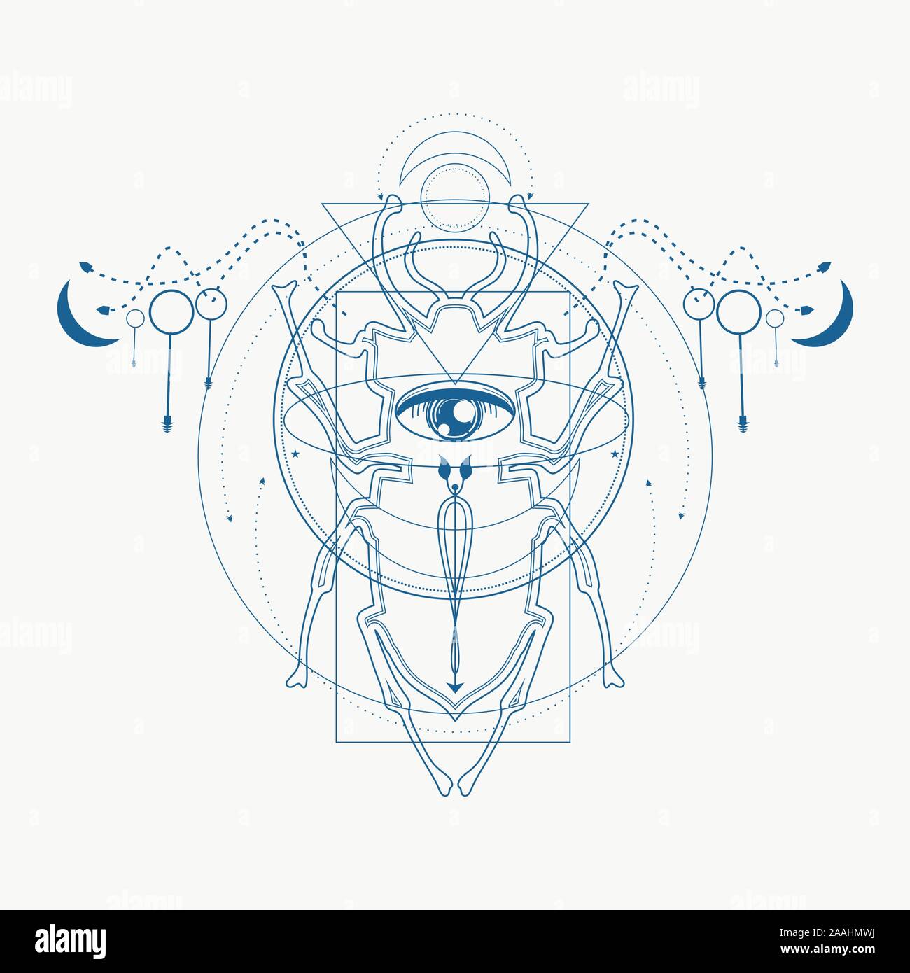 Mystical geometry symbol. Linear alchemy, occult, philosophical sign. Underbreast sacramental tattoo design. Astrology and religion concept. Beetle ic Stock Vector Image & Art - Alamy