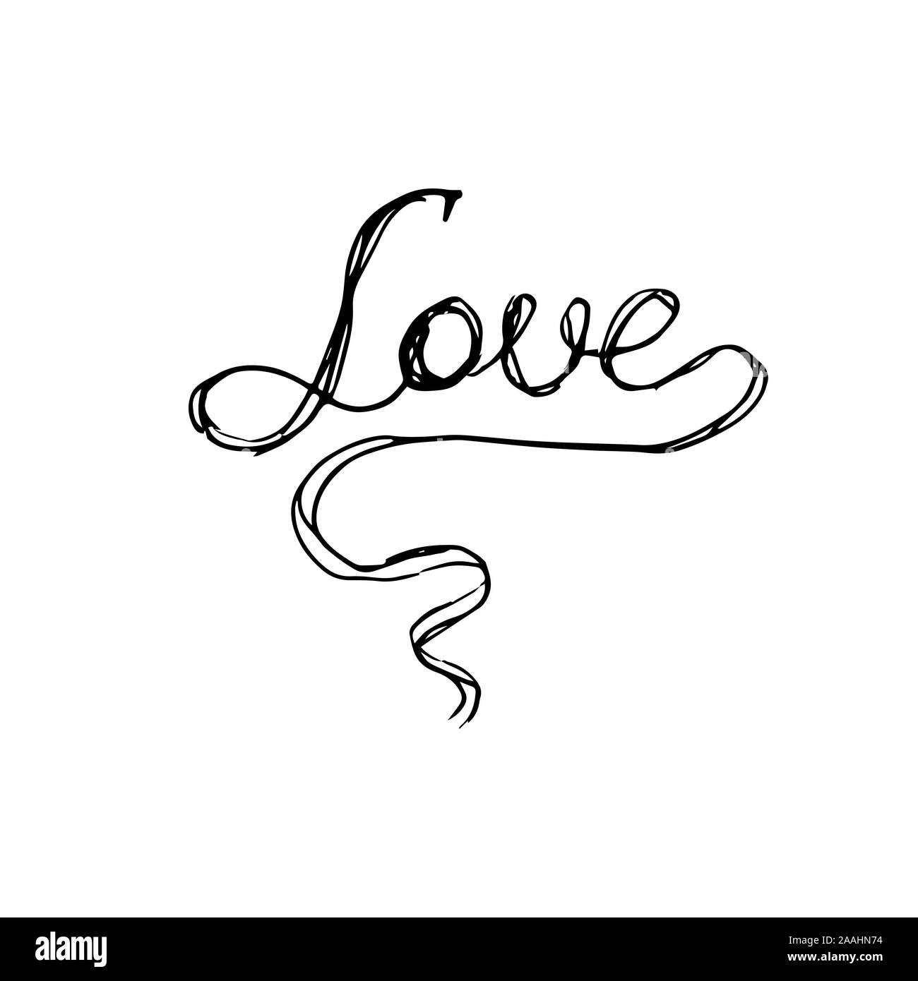 Word Love. Hand drawing sketch for Valentine's Day. Black outline ...
