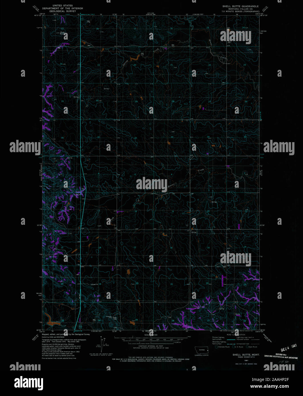 USGS TOPO Map Montana MT Shell Butte 266652 1981 24000 geo Inverted