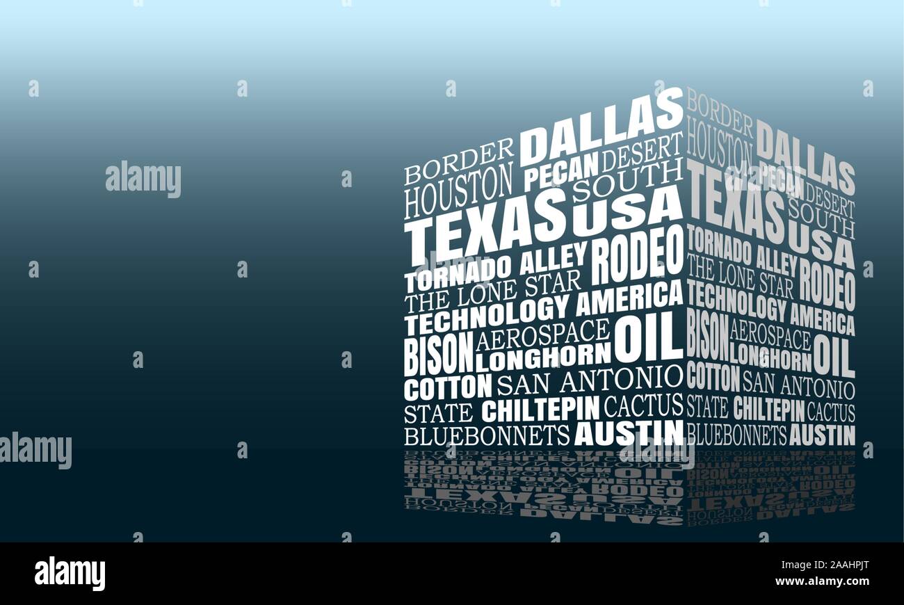 Conceptual Illustration of Tag Cloud With Words Related To Texas State Stock Vector