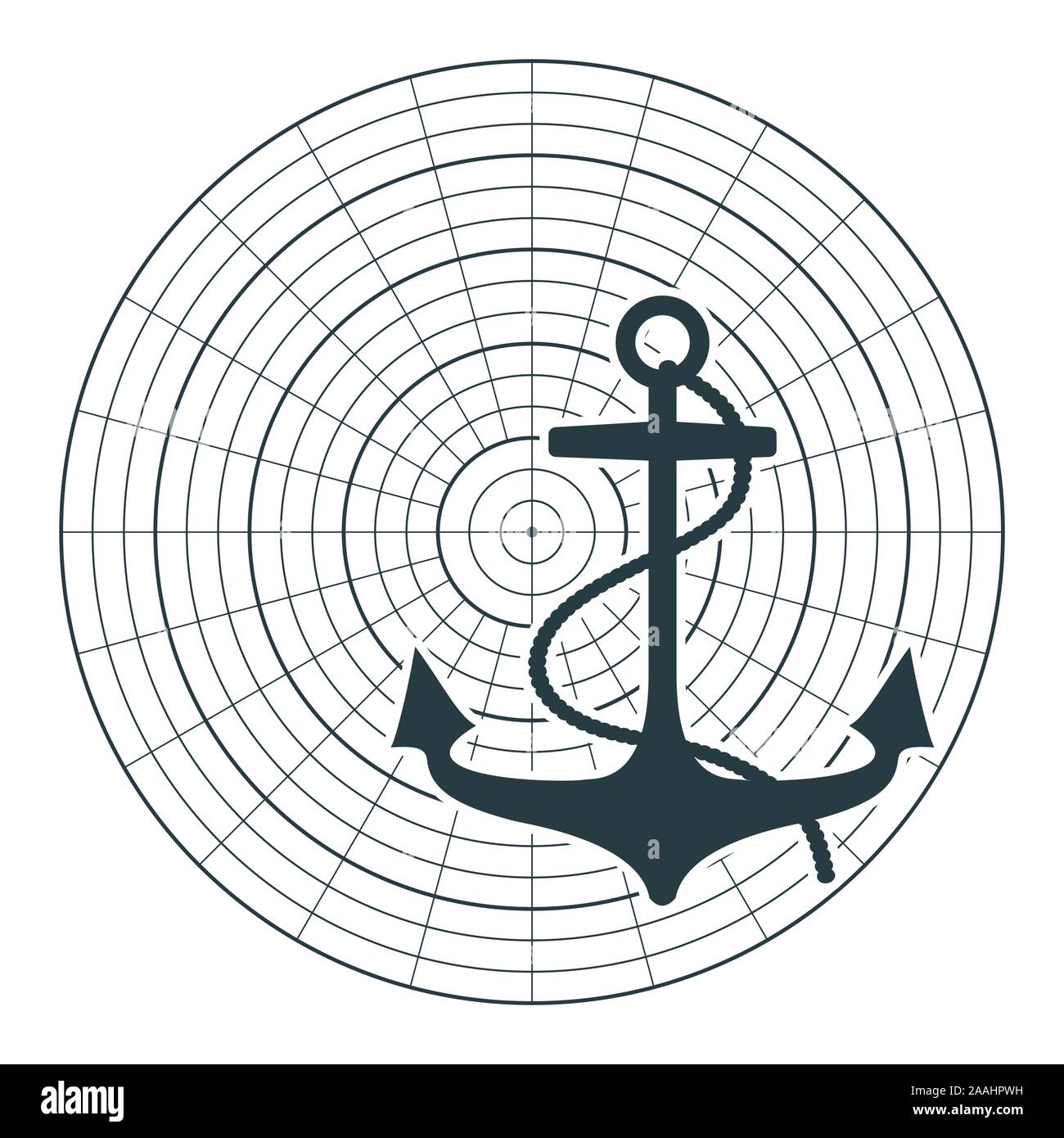 Sea travel, industry and journey concept. Anchor on radar display Stock Vector